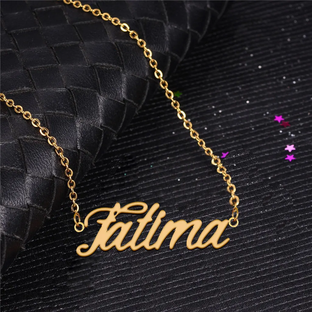 GR859C Fatima Gold color Name Necklaces for Women Stainless Steel Cursive Letters Charm Chokers Annivesary Gift