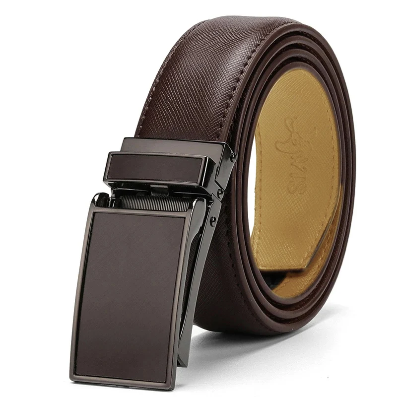 Men's dark leather belt, matte matching automatic buckle, cross pattern, light luxury style, exquisite craftsmanship