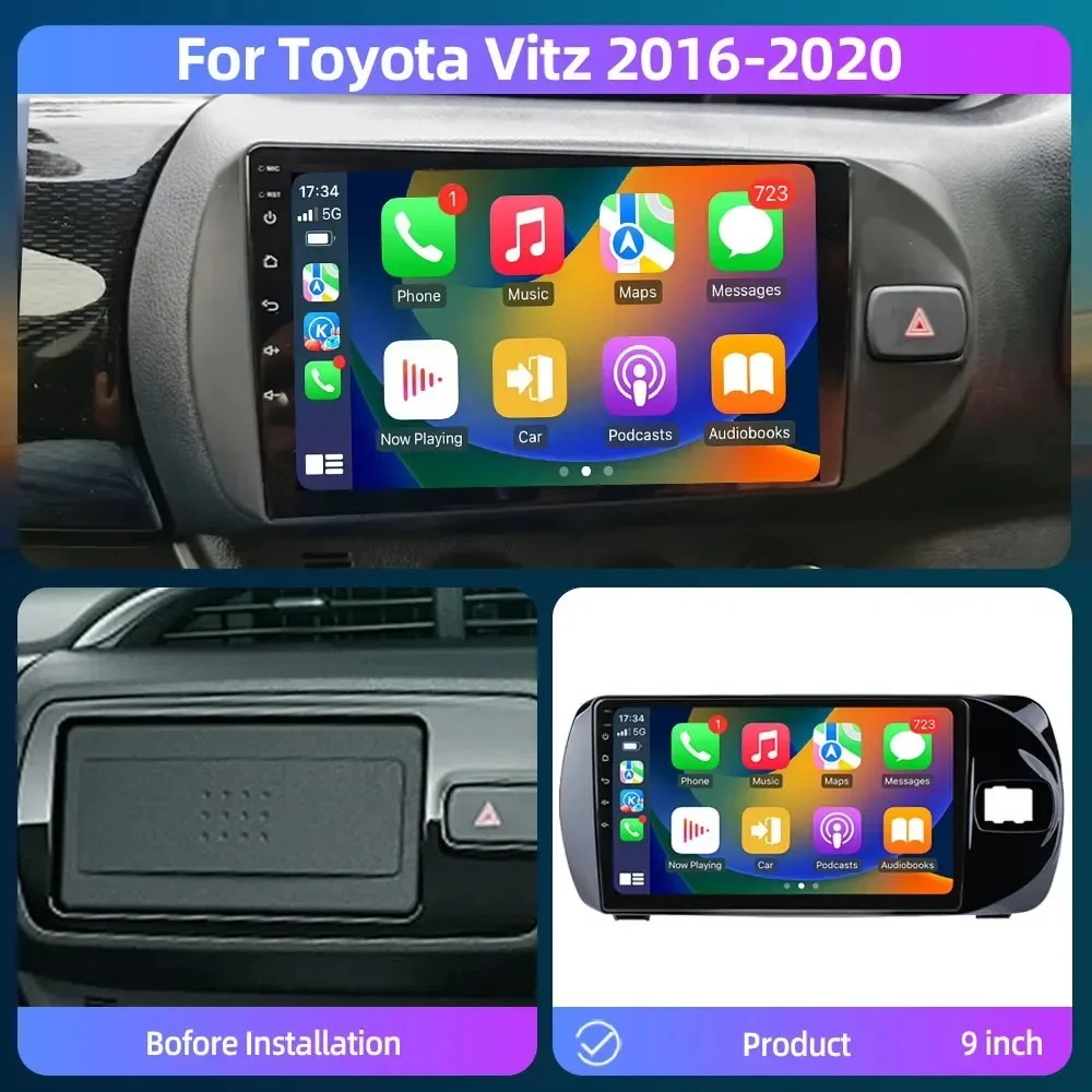 4G Android 13 Radio For Toyota Vitz 3 XP130 2014 2015 2016 2017-2019 Car stereo Multimedia Player Carplay Auto GPS 2DIN NO DVD