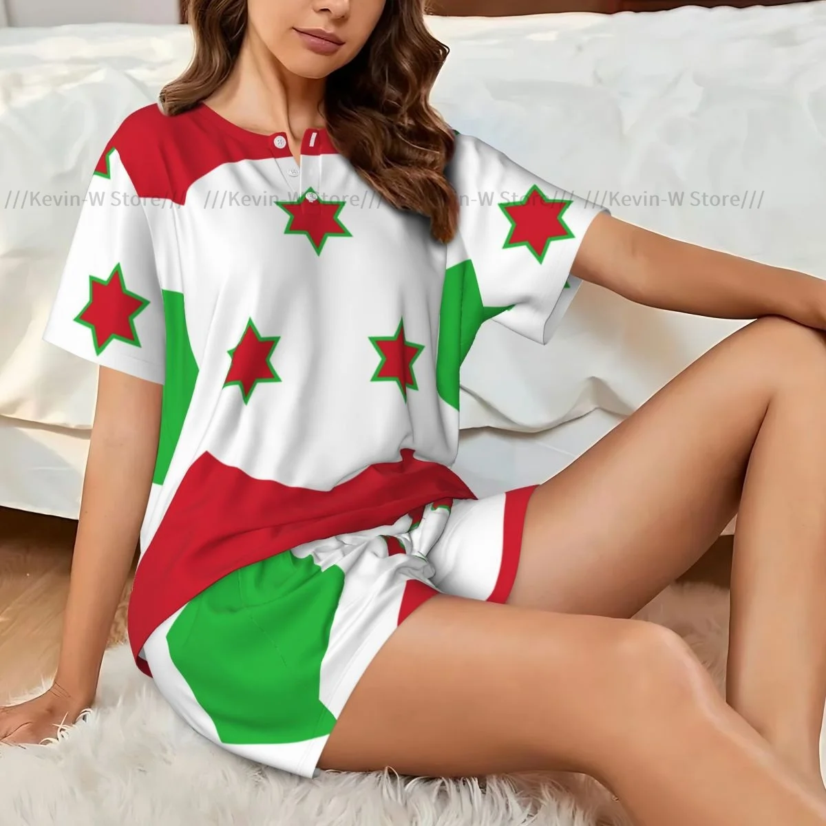 

Женские пижамы с короткими рукавами, флаг Бурунди, комплект из двух предметов, женская летняя одежда для сна, домашняя одежда