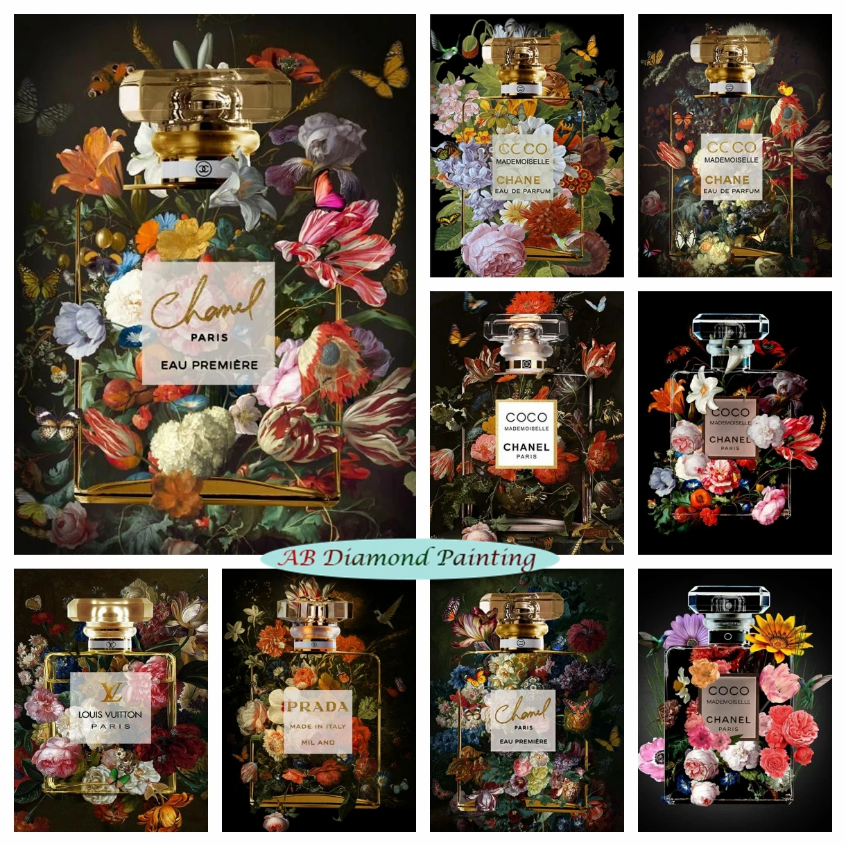 Brand Poster 5D AB Diamond Painting Modern Perfume Bottle Flower Diamond Mosaic Embroidery Diy Cross Stitch Kits Art Home Decor