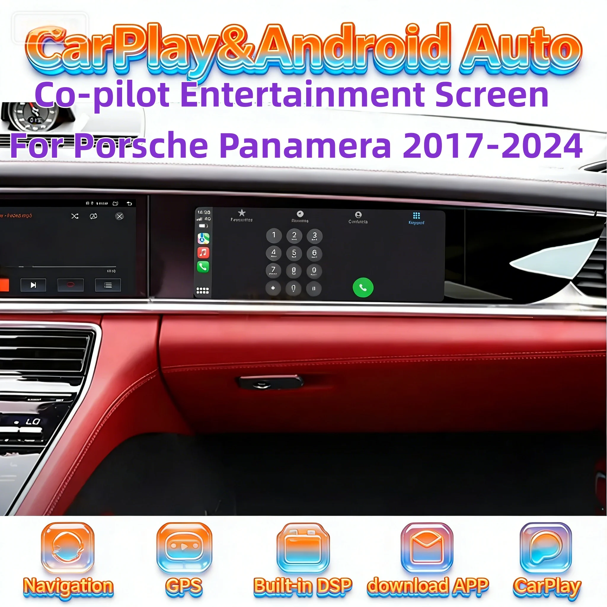 

Мультимедийный Android-экран-вспомогательный пилот для Porsche Panamera 2017-2024 с беспроводным CarPlay, навигацией, Bluetooth и сенсорным управлением