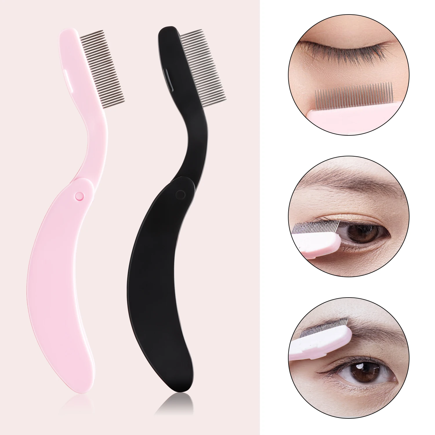 1-pack curved design eyelash beauty folding separator portable eyelash brush comb eyelashes stainless steel eyelash combing tool