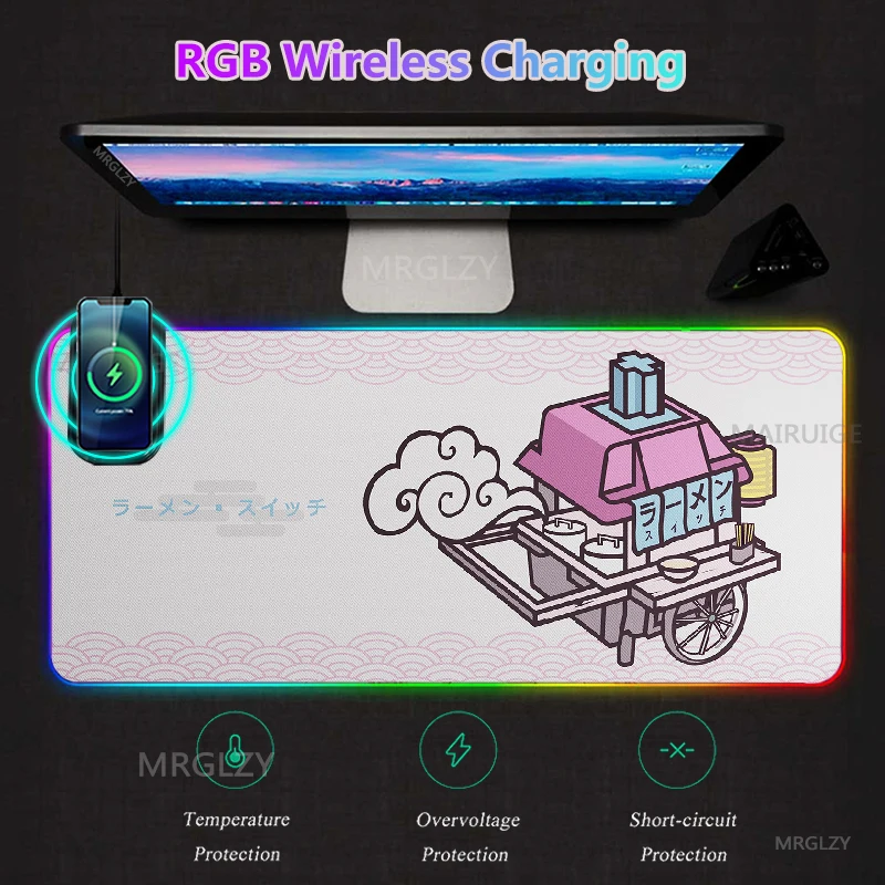 Japanese Style RGB Wireless Charging Anime Sushi Rugs LED Gaming MousePad Typec Mouse Pad Backlight Game Accessories Charger Mat