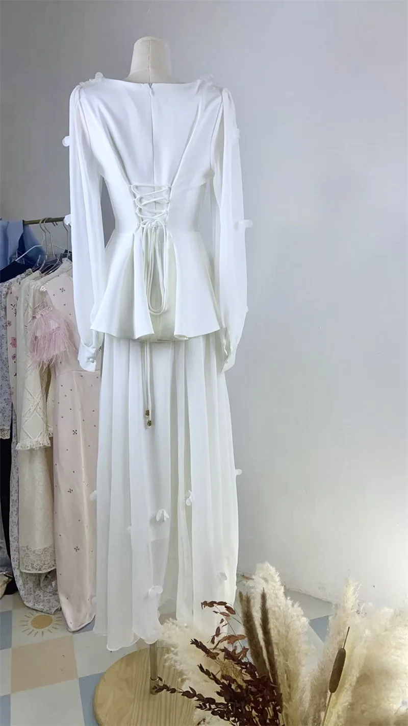 Arabia Women Suit Skirt Set 2 Pcs Blazer+Prom Dress 3D Flower Lace Up Wedding Party Gown Formal Office Lady Guest Birthday Robe