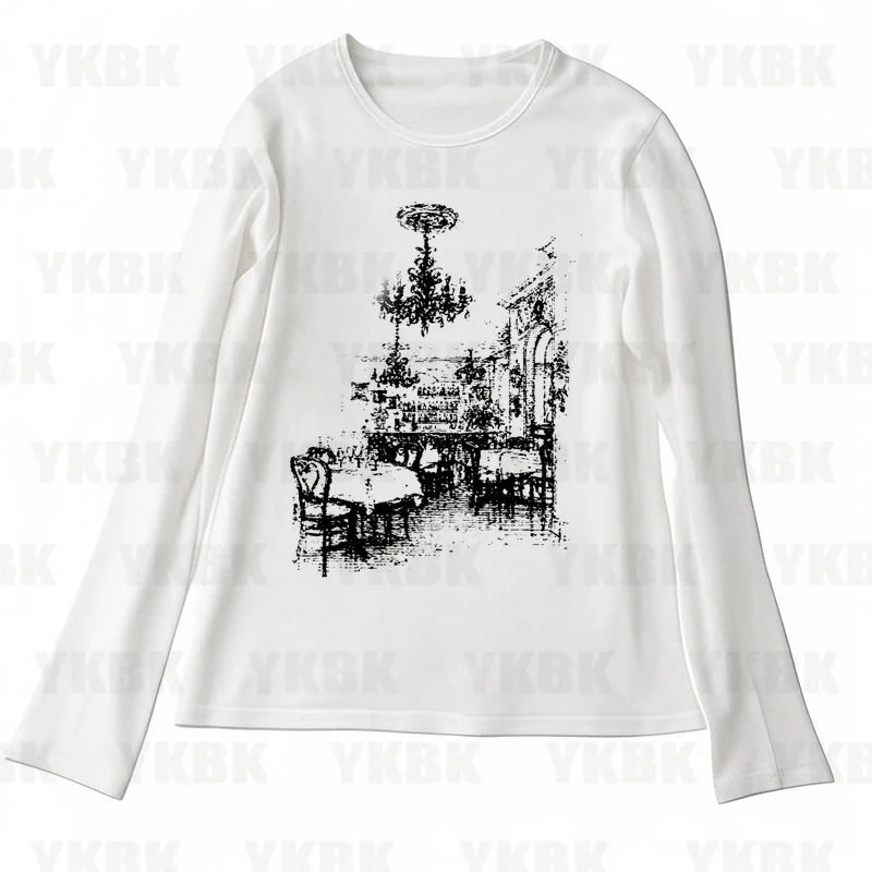 Kawaii Mädchen Langarm Print Anime Tees Y2k Stil Langarm Tops Streetwear Frauen Harajuku Retro 90er Jahre Emo Casual Punk Baby
