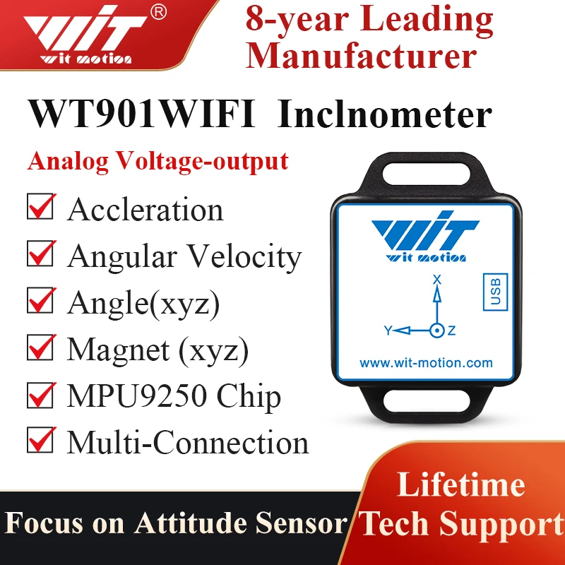 WitMotion WT901WIFI MPU9250 9-axis Wireless Inclinometer Accelerometer, 3-axis Angular Velocity+Acceleration+Angle+Magnet Field