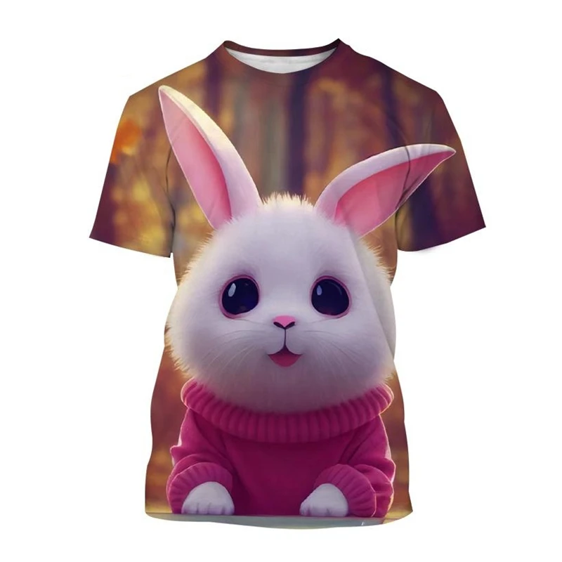 تي شيرت للرجال بطباعة أرنب ثلاثية الأبعاد كرتونية ، رقبة مستديرة ، أكمام قصيرة ، قمم غير رسمية ، تيشيرتات حيوانات لطيفة ، تخفيضات كبيرة ، ملابس أطفال