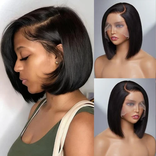 Peluca Bob de cabello humano 13x4 Hd, pelucas de cabello humano con encaje frontal para mujeres negras, pelucas frontales de encaje sin pegamento, Bob recto precortado prearrancado