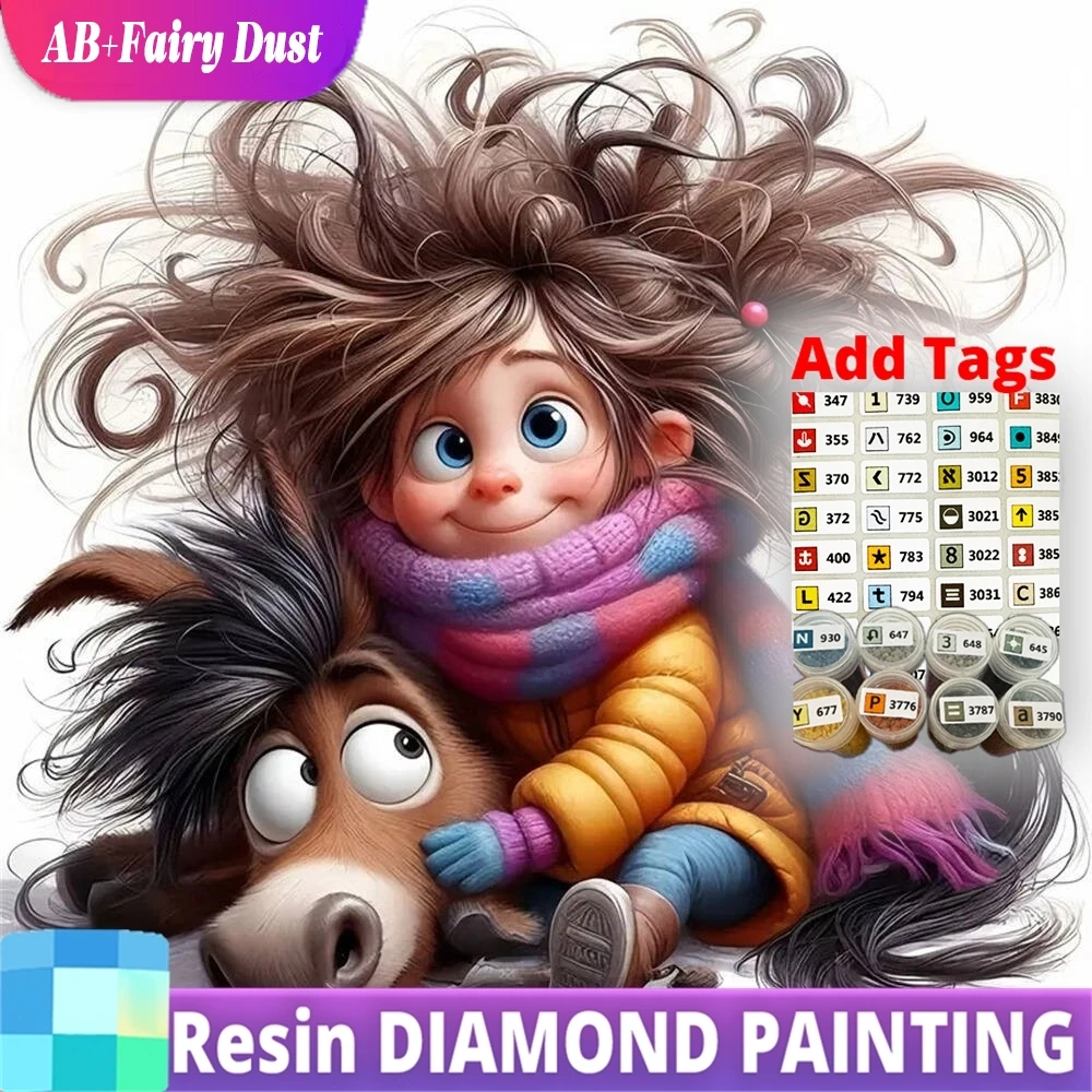 

Смола AB Фея Пыль 5D Алмазная картина Девушка Портрет Детский DIY Полный квадратный круглый вышивка Осел Животное Мозаика мультфильм Ручная работа