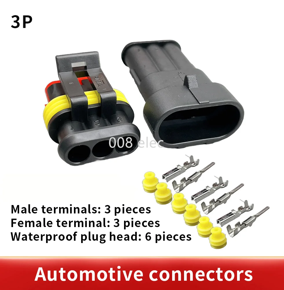 1/2/5/10sets 3pin waterproof wires car connector plugs wired wireless  Waterproof Auto Connector Male Female Plug 15CM 18AWG Wir