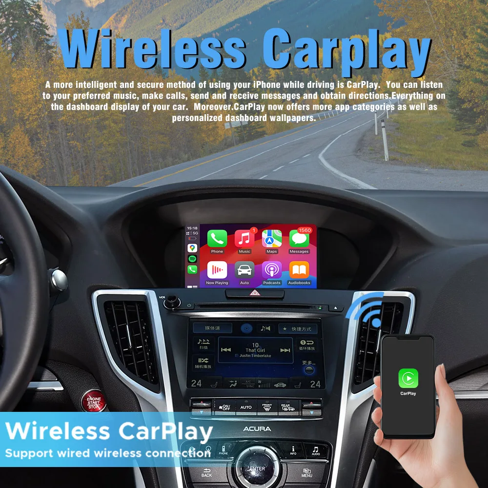 Fast Wireless CarPlay Adapter for Acura TLX-L 2018-2019 Android Auto DSP Navi Backup Camera Mirroring Plug Play No Delay 5G WiFi - Image 3