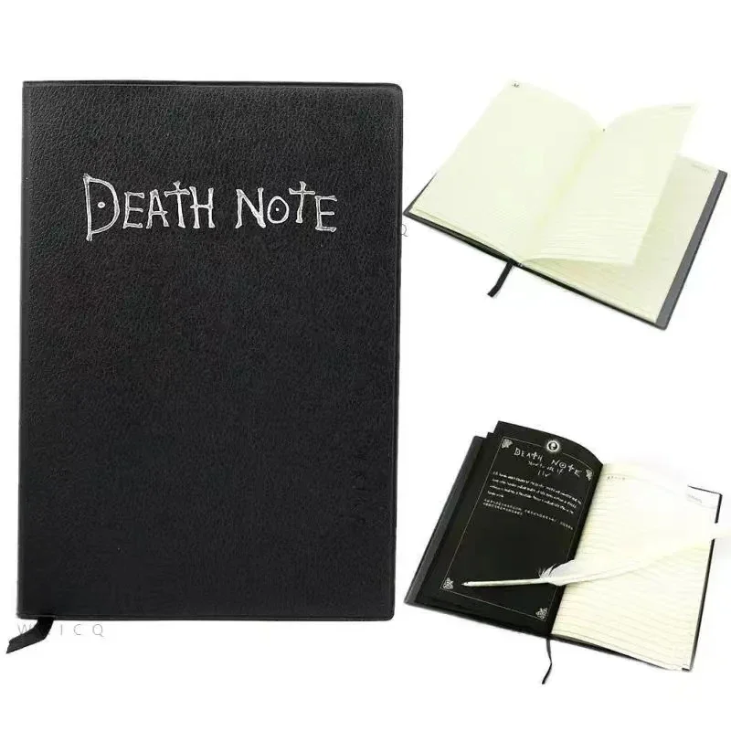 New A5 Anime Death Note Notebook Set Leather Journal and Necklace Feather Pen Animation Art Writing Journal Death Note Notepad