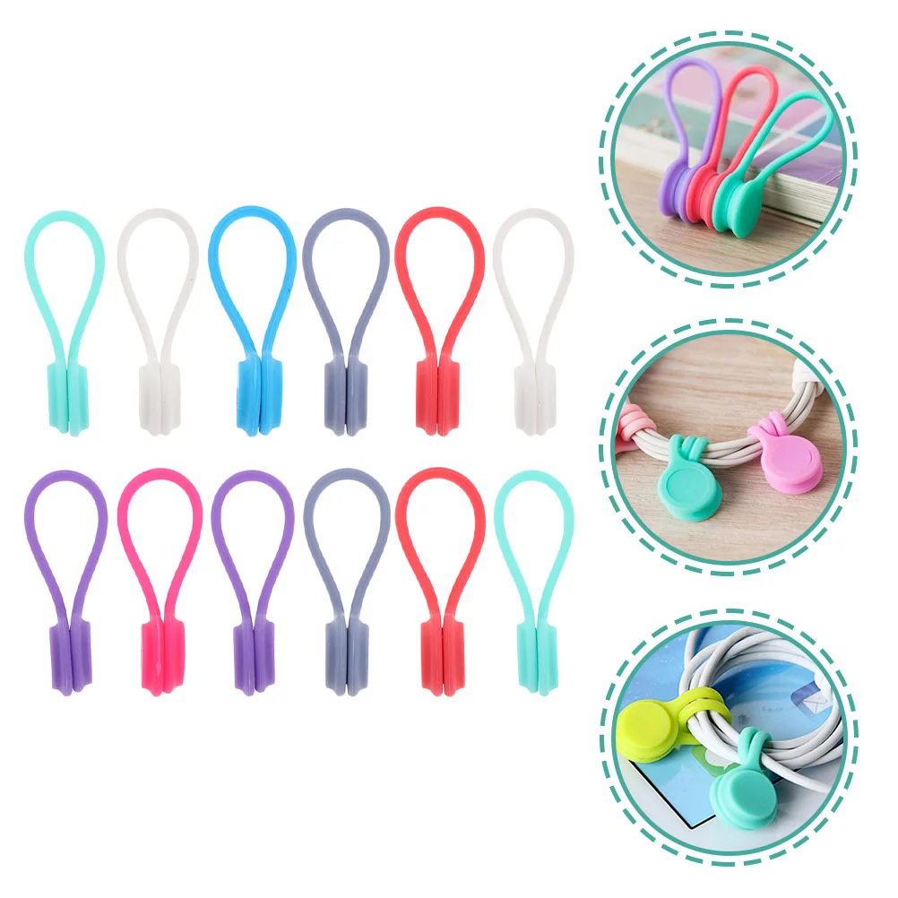 

12 Pcs Magnetic Cable Winder USB Cord Organizer Bracket Straps Storage Management Ties Holder