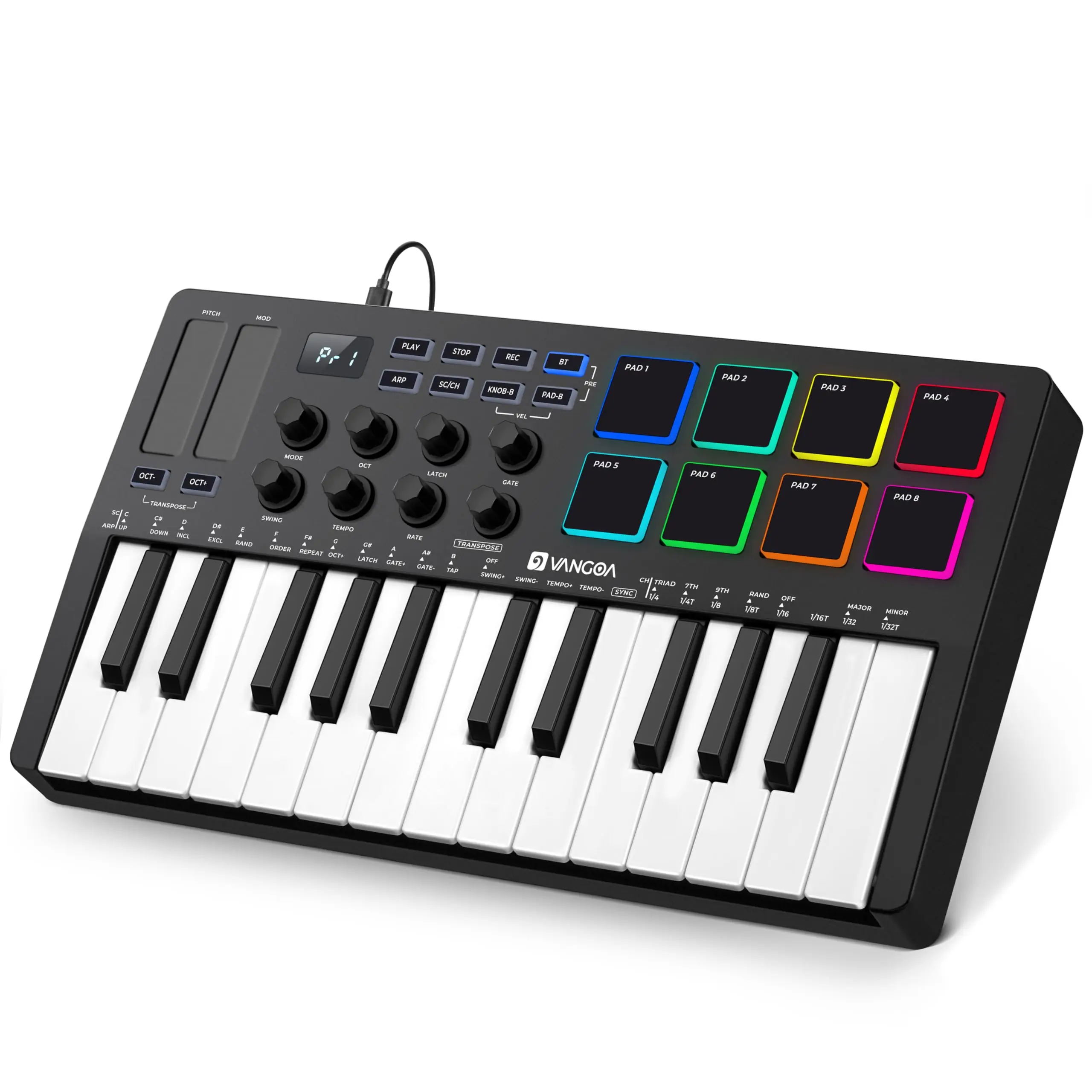 Hooqu 25-key MIDI Keyboard Professional Electronic Music MIDI Controller Smart Portable Arranger Pad NM370