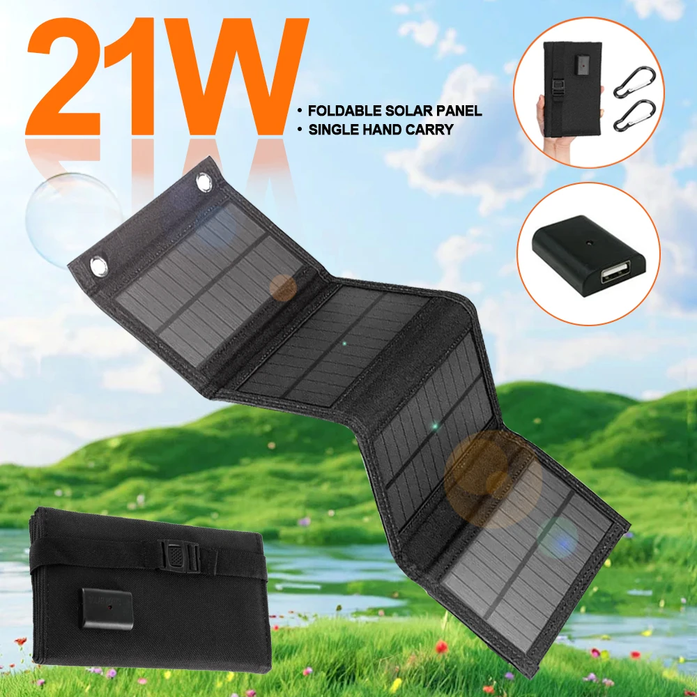 

21W 4 Folding Solar Folding Battery Pack USB 5V 3A Waterproof Portable Solar Battery Pack for Outdoor Hiking Camping Charging