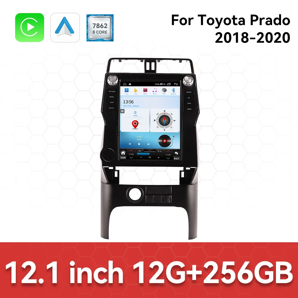 12.1 Inch Car Radio For Toyota Prado 2018-2020 Wireless Carplay Android Auto Multimedia Player GPS Navigation DSP Stereo Screen