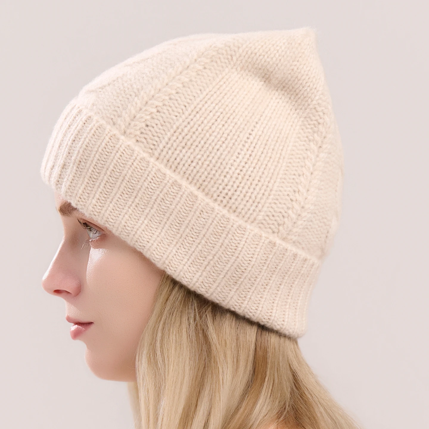 Cute Cat Ear Knitted Beanies Winter Warm 100% Cashmere Hats and Outdoor Style Cap Fashion Headwear for Women