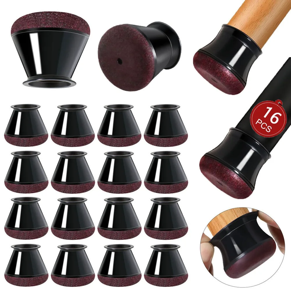 16Pcs Black Silicone Chair Leg Protectors with Felt Pads for Hardwood Floors, Anti-Scratch & Noise Reducing Furniture Feet Cover