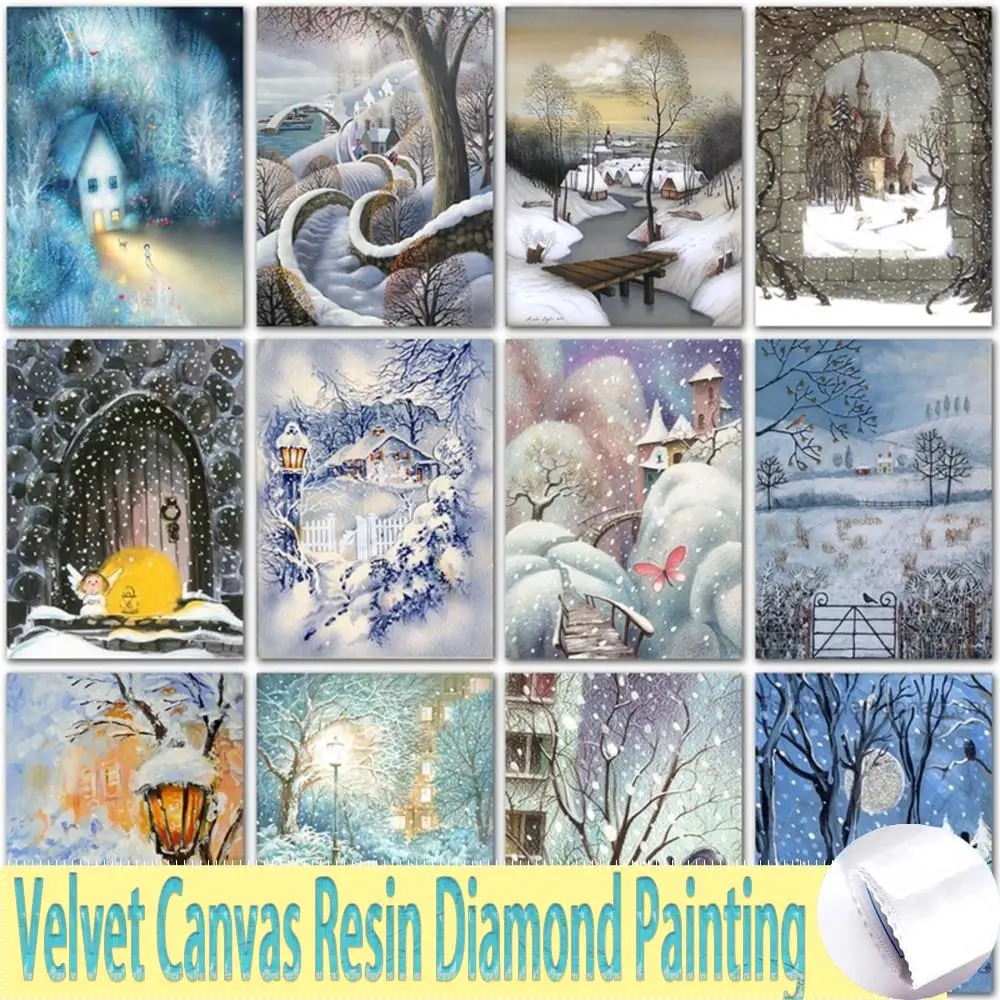 5D DIY Velvet Canvas Resin Diamond Painting Landscape Scenery Snow Scene  Diamond Embroidery Cross Stitch Diamond Mosaic Paint