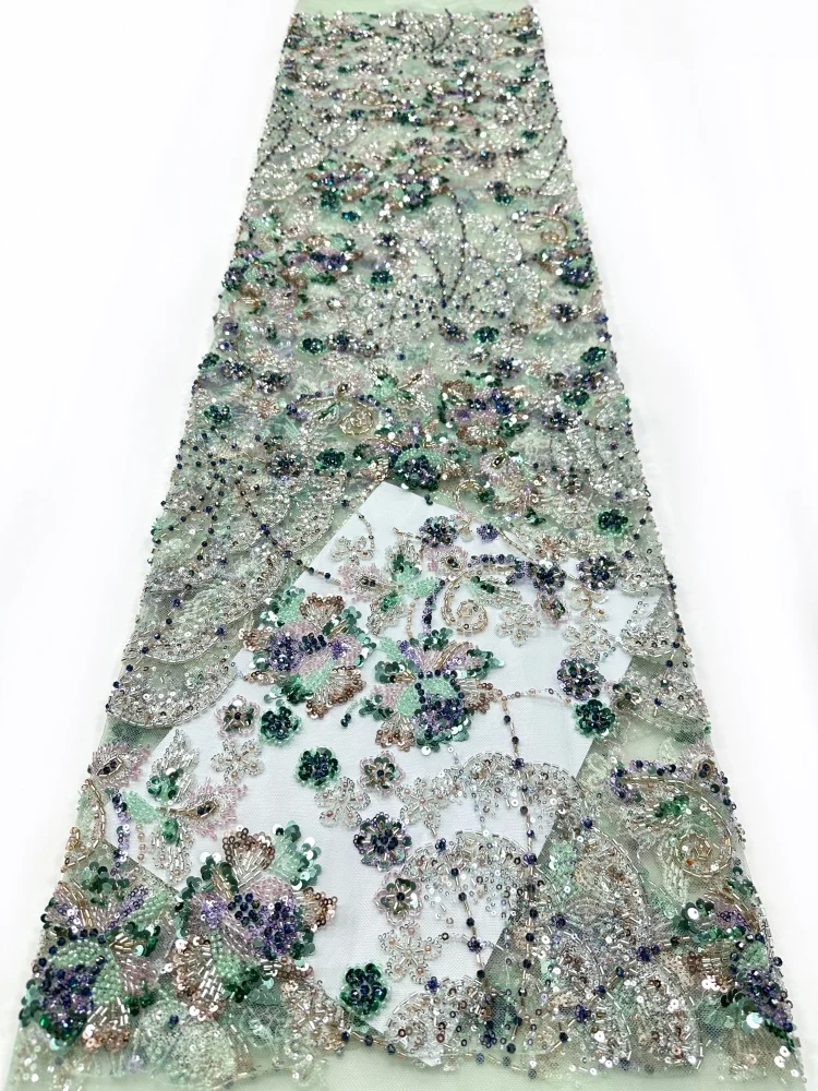 

Luxury Heavy Beaded Fabric High-Quality African Sequined Mesh Lace Fabric Suitable for Women's Wedding Parties