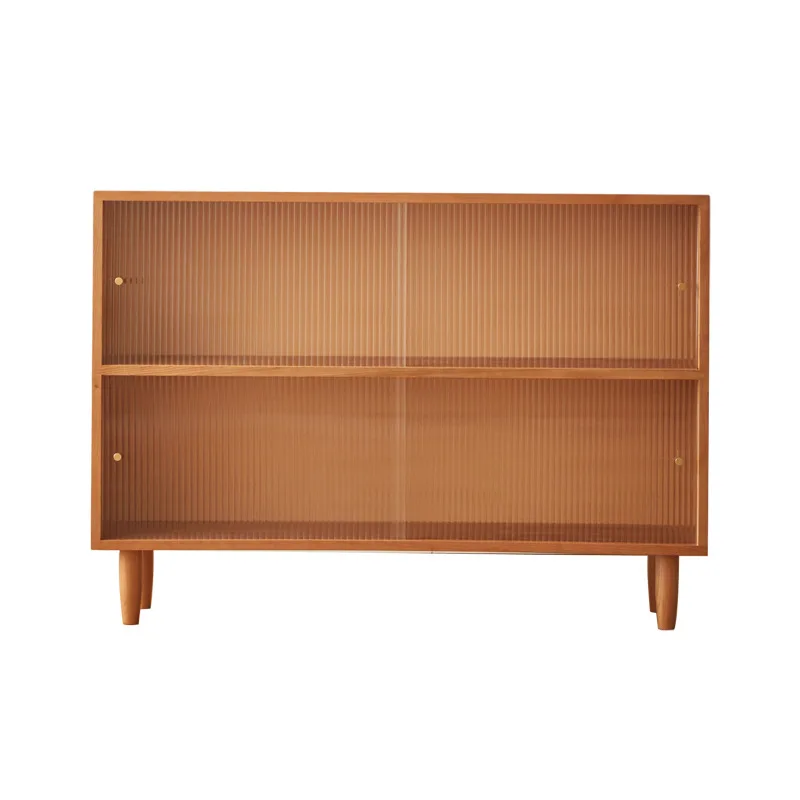 

Nordic cherry wood low bookshelf floor-to-ceiling bookcase simple glass door shelf Japanese solid wood home storage cabinet
