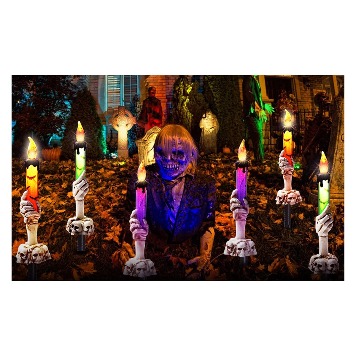 NNVC Halloween Decorations, Hands Hold Lighted Candle Light Stakes, Waterproof Candle Light Stakes for Indoor Outdoor Party