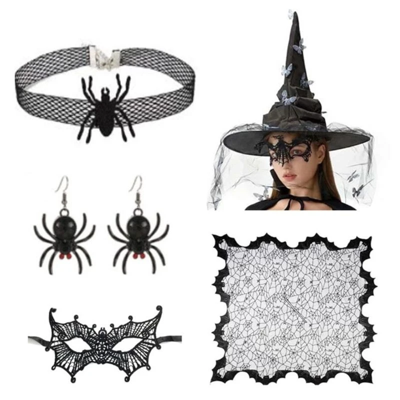 

652f Женщины ведьма шляпа глазной маска колье колье для маска для маскарада Хэллоуин