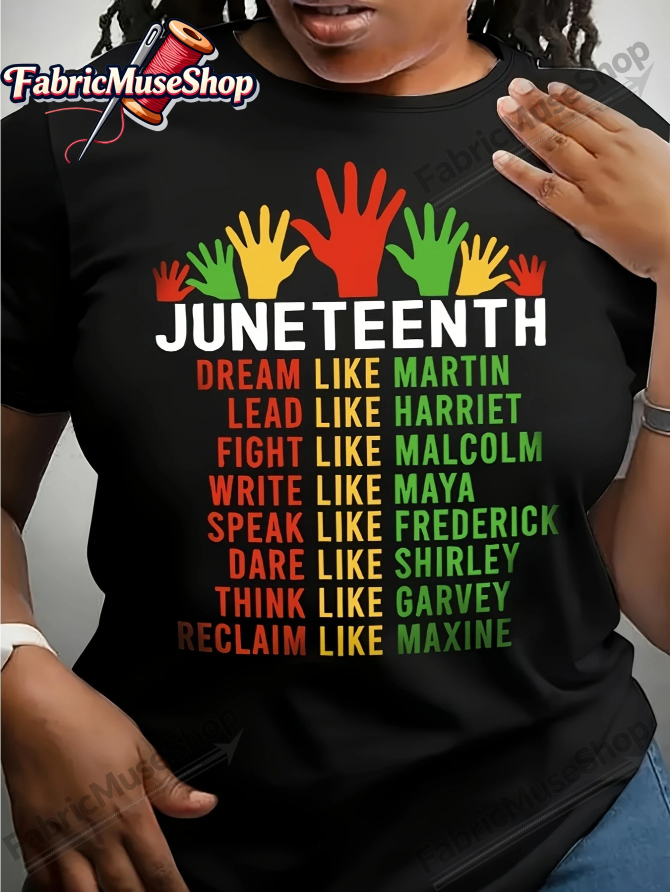 Men's & Women's Black Juneteenth T-Shirt - Iconic African History Shirt with Martin, Malcolm, Maya, Garvey Print - Short Sleeve