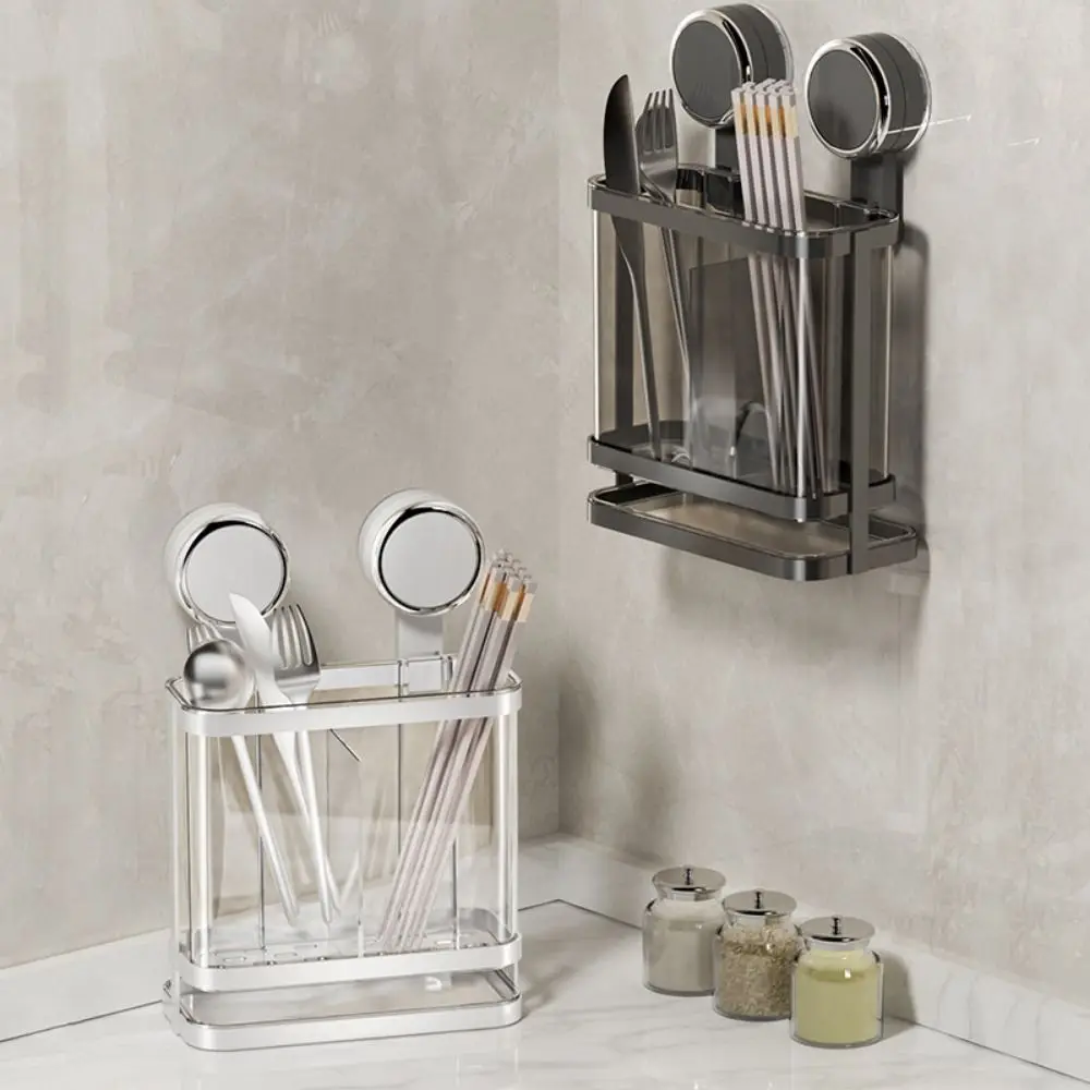 

Iron Suction Cup Chopstick Holder Wall Mounted Large Capacity Chopsticks Spoon Organizer Moisture-proof Drainable