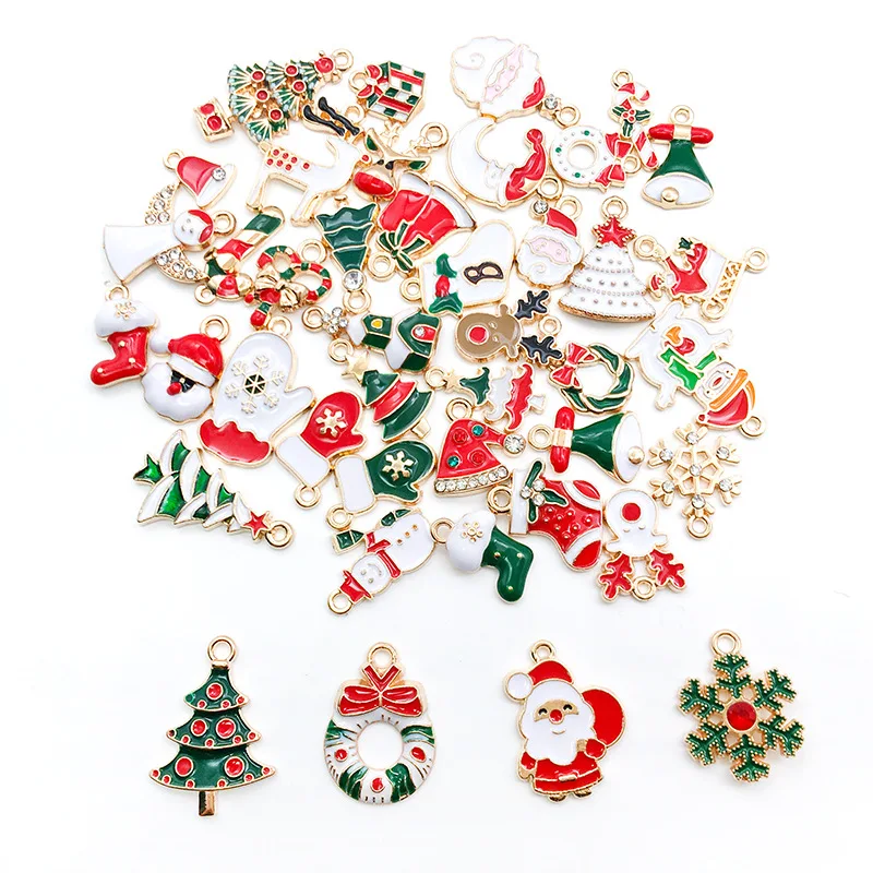 New 1pack Mixed Style Christmas Series Enamel Charms Small Christmas Tree Santa Claus Elk Pendant DIY Handmade Jewelry Finding