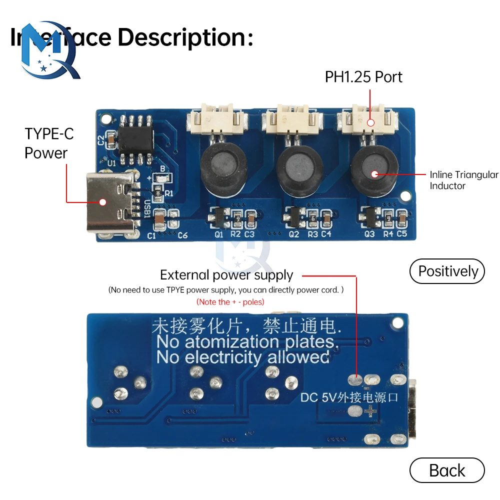 DC 5V Dual Spray Three Spray Electrified Direct Spray No Switch Ultrasonic Atomizer Humidifier Module Type C