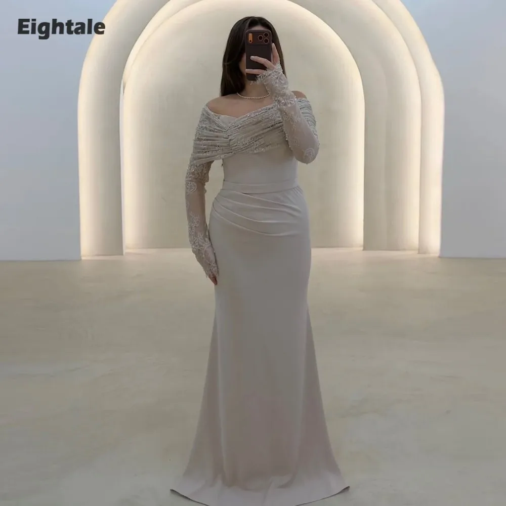 

Eightale Elegant Evening Dresses Off Shoulder Customized Long Sleeves Lace Stretchy Mermaid Prom Gown Wedding Party
