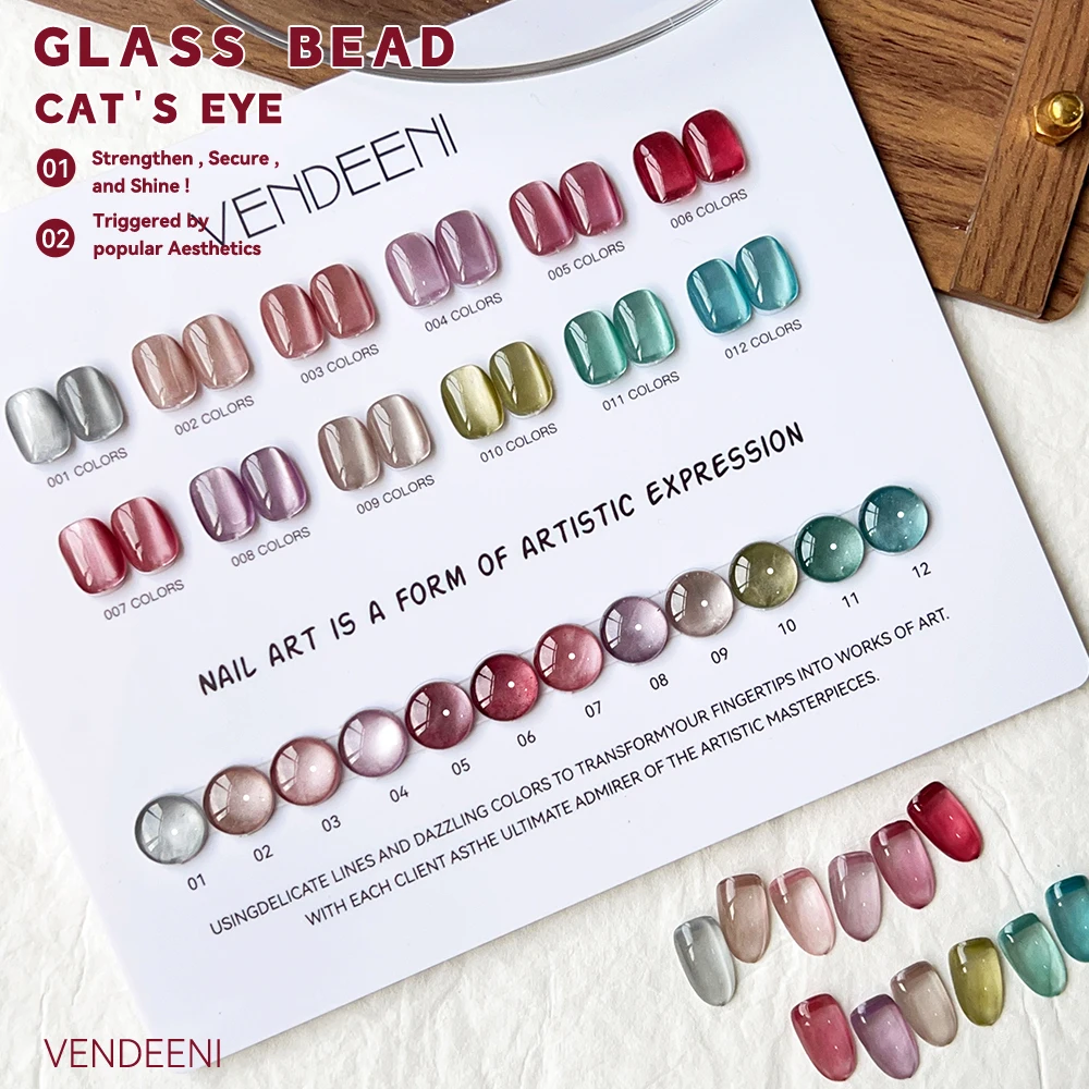 Vendeeni 12 Farben/Set Edelstein-Kristall-Katzenaugen-Gel-Nagellack Magnetischer UV-Soak-Off-Gel-Lack Glasperlen-Katzenaugen-Gel mit Display – Detail 1