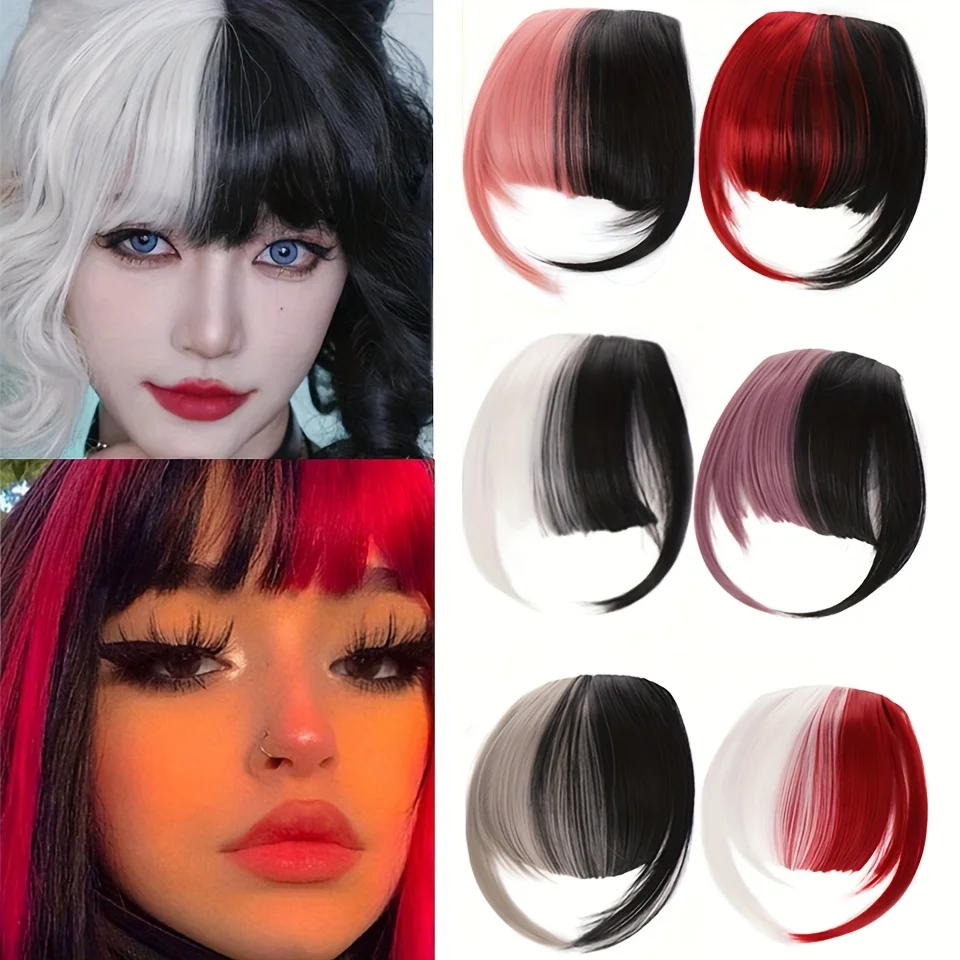 Double tone bangs Rose bud Bangs Hair Clip in Bangs Hair Extensions Synthetic Flat Bang with Temples Front Face Fringe Bangs Hai