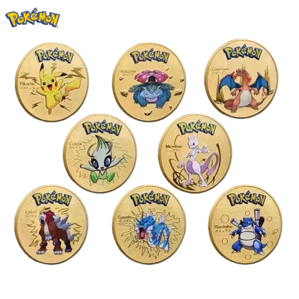 Pokemon Collection Commemorative Coin Pikachu Charizard Mewtwo Gold Metal Coin Children's Toy Gift