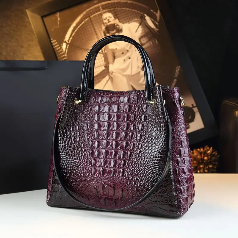 Torebki damskie z prawdziwej skóry nowa torba z grubej bawełny moda nadruk krokodyla torba wiadro Retro torby listonoszki Trend 2025 — zdjęcie 4