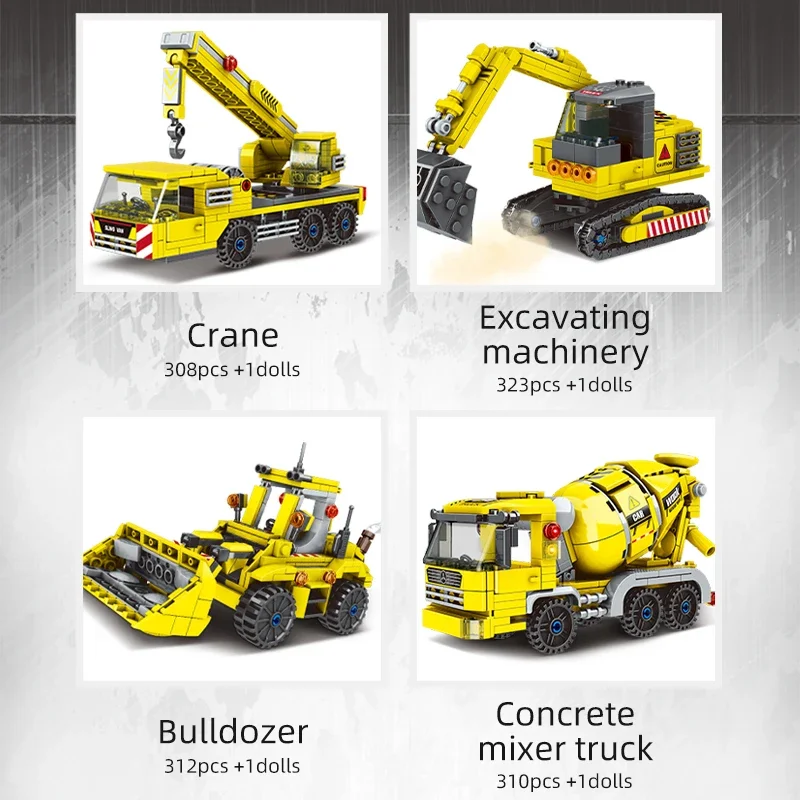 MOC Engineering Truck Building Blocks City Construction Crane Bulldozer Car Excavating Machinery Bricks Set Kids Toys Boys Gifts