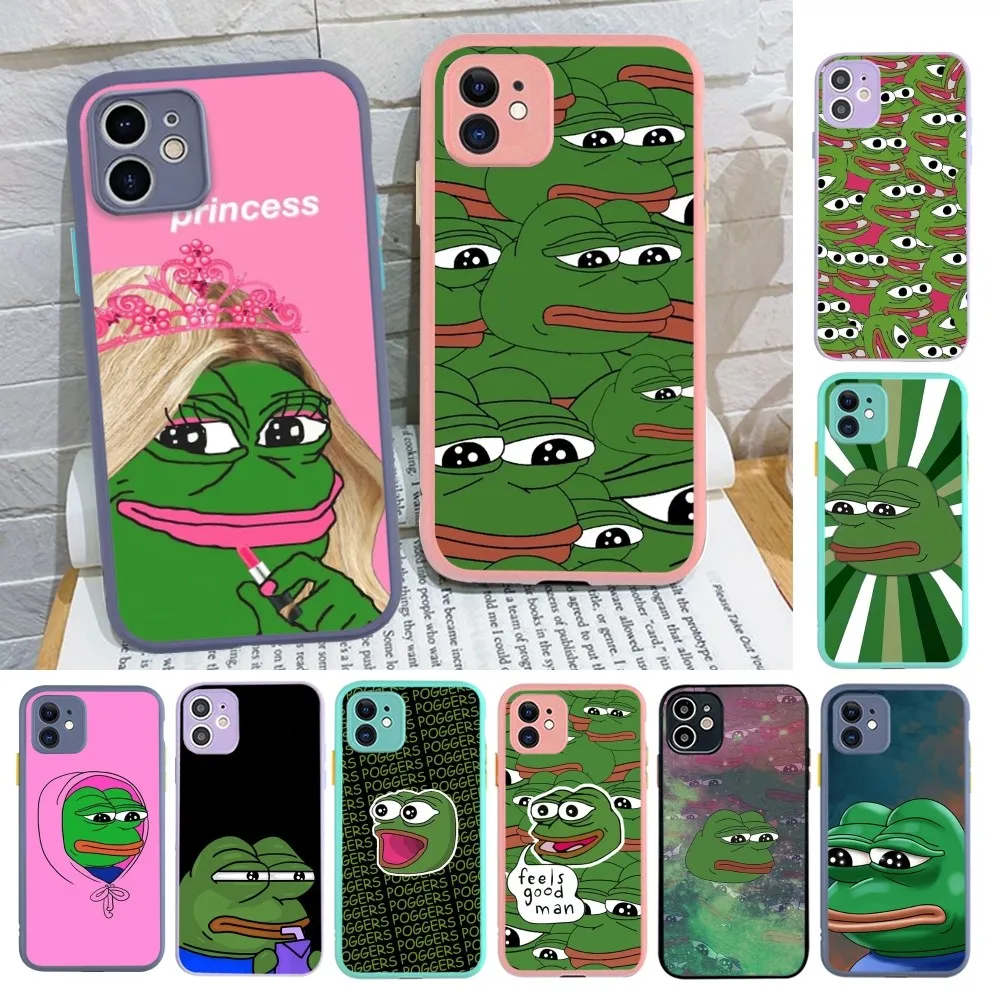 

Funny Sad Frog pepe meme Phone Case For iPhone 14 X XR XS 7 8 Plus 11 12 13 pro MAX 13mini Matte Shockproof Case