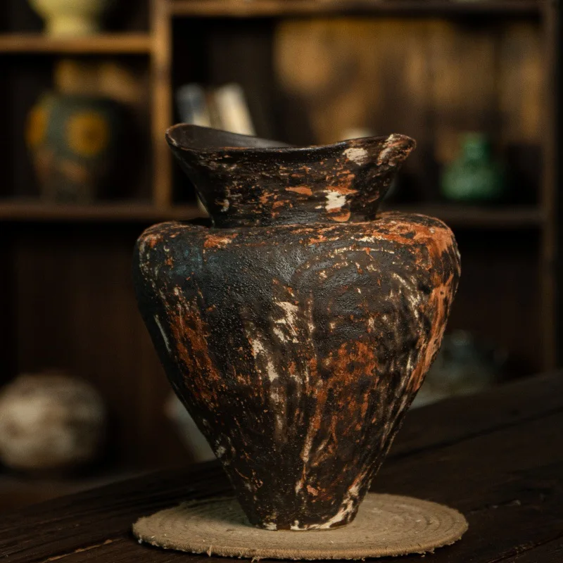 Jingdezhen wabi **** retro nostalgic high-end handmade big-bellied vase high-end pottery space design Dunhuang monuments