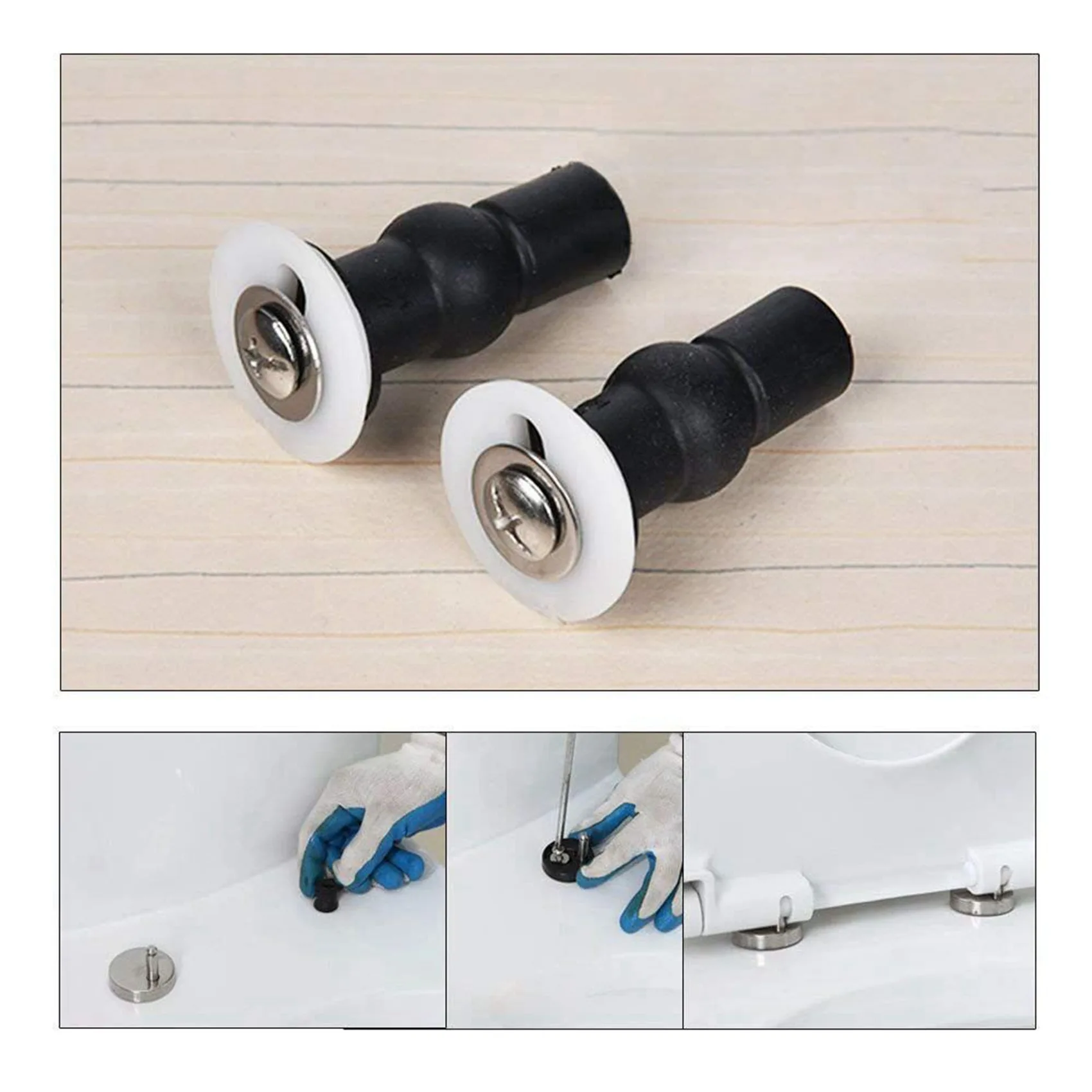 M12K-Toilet Seat Top Fix Screws Fixings 4 Pairs Universal Expanding Rubber Screw Top Nuts Blind Hole Hinges Fittings 8Pcs
