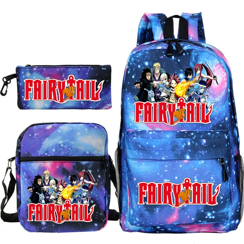 FAIRY TAIL Backpack 3 Pcs/Set Students Cartoon School Bag Anime Backpacks for Boys Girls Travel Bags Teens Rucksack Mochilas