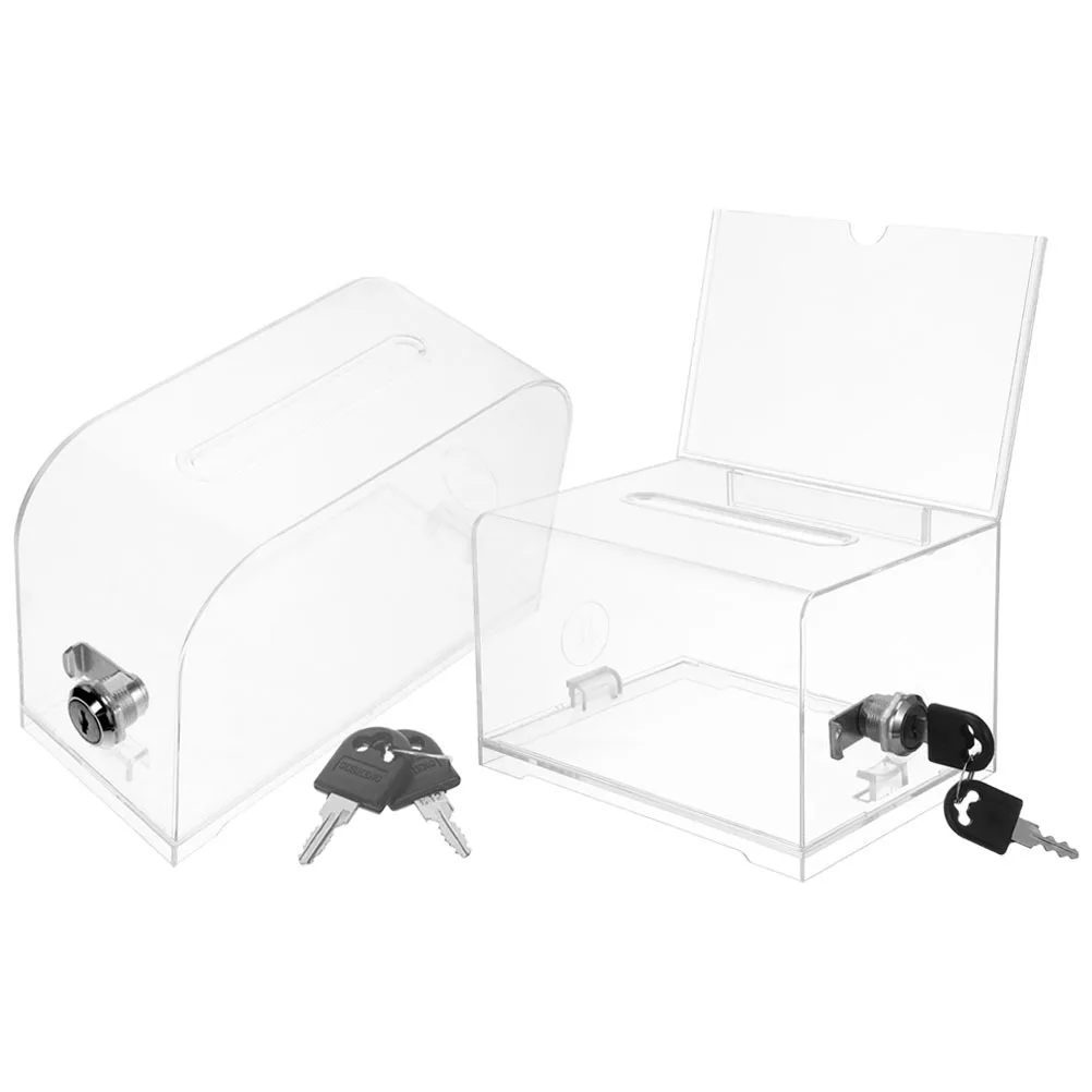 2 conjuntos de caixa de cartão acrílico de grande capacidade para negócios, estojo de armazenamento com chave, acessório de escritório, doação multifuncional
