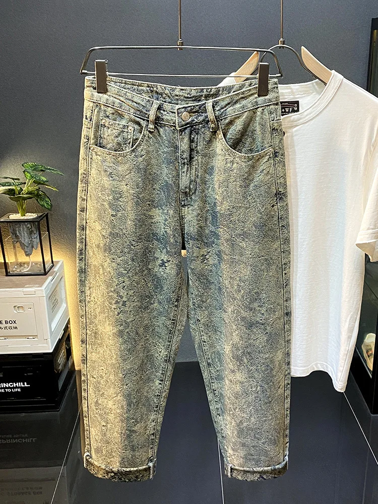 

Мужские жаккардовые джинсы нового стиля с крутым и стильным дизайном, свободные прямые брюки, модные и персонализированные широкие брюки в стиле хип-хоп.