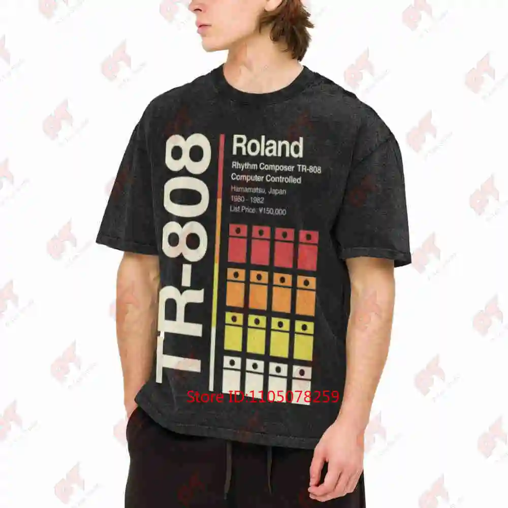 Roland TR 808 Drum Machine Retro Music Gear Vintage Washed Tee Pure Cotton T-Shirt