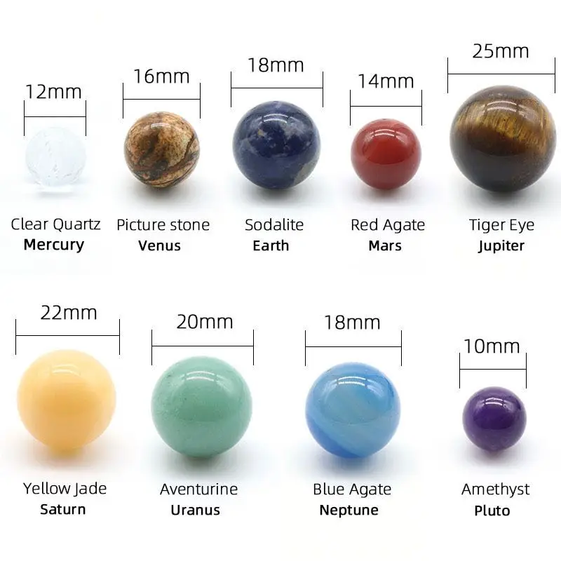 9pcs/set Nine Planet Crystal Set, Healing Crystals for Meditation, Astronomy Enthusiasts Gift, Spiritual Energy Balance view 6