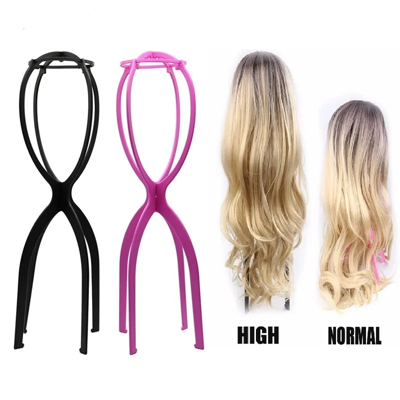 

Pink/Black 50Cm Wig Stand Head Plastic Wig Holder Stand Portable Folding For Styling Drying Display Travel For Women Long Wigs