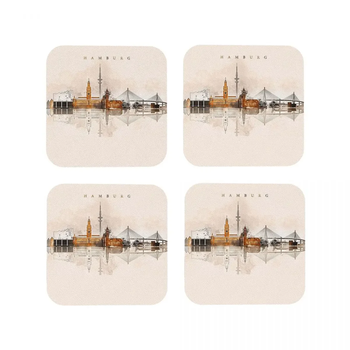 Hamburg Germany Warm Skylin Coasters Kitchen Placemats Waterproof Insulation Cup Coffee Mats For Home Tableware Pads Set of 4