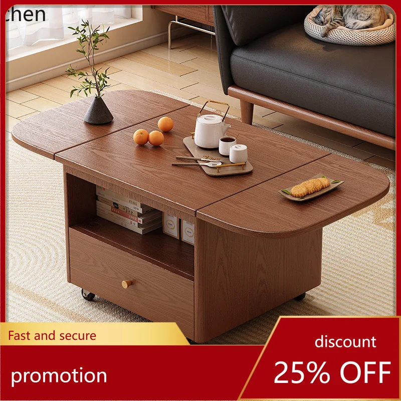 

CZ solid wood movable coffee table small table foldable sofa side table, multifunctional home tea table, small cart