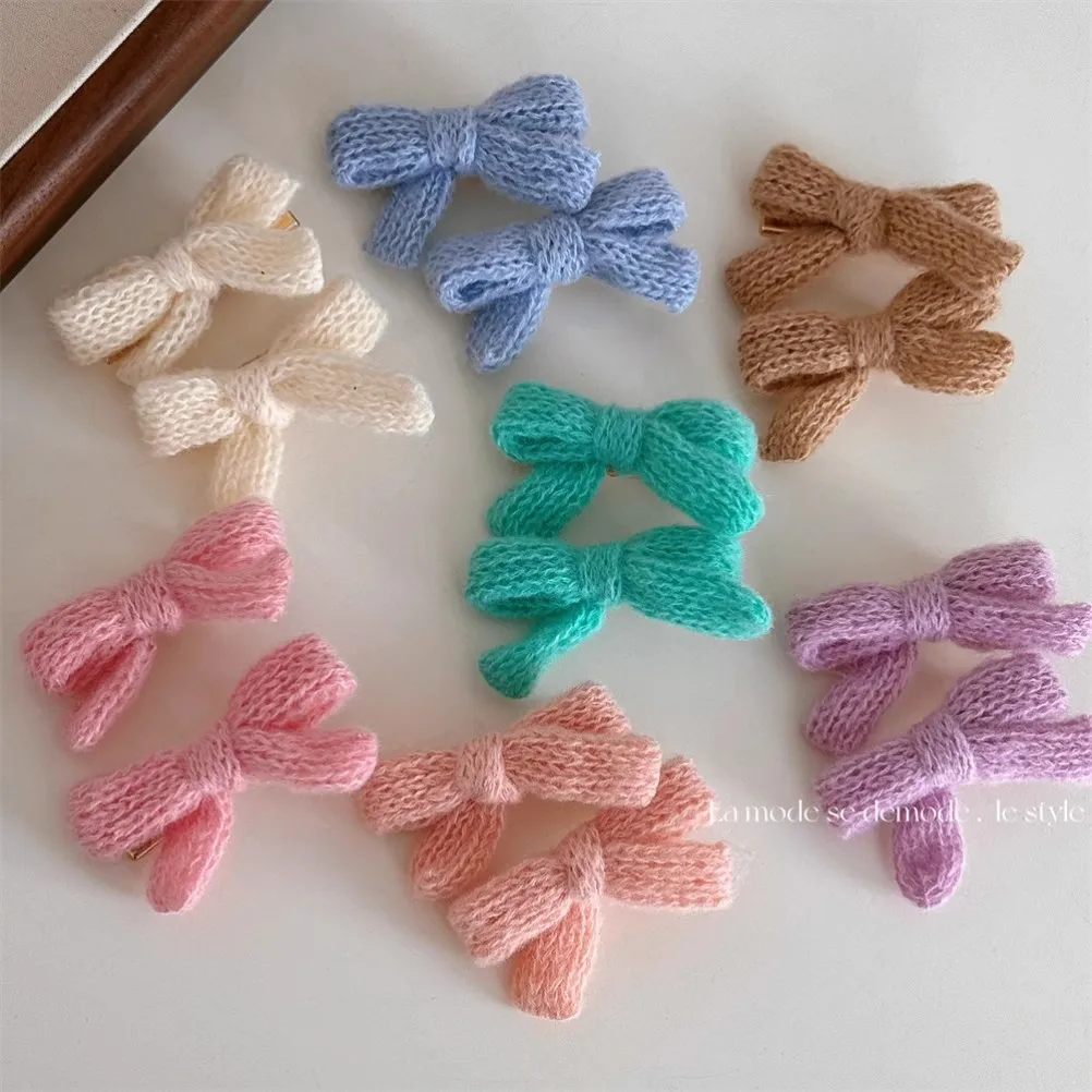 New Colorful Plush Bow Hairpin, Side Clip Wool Cute Ponytail Hairpin Girls Women Headwear Hair Styling Tools Accessories